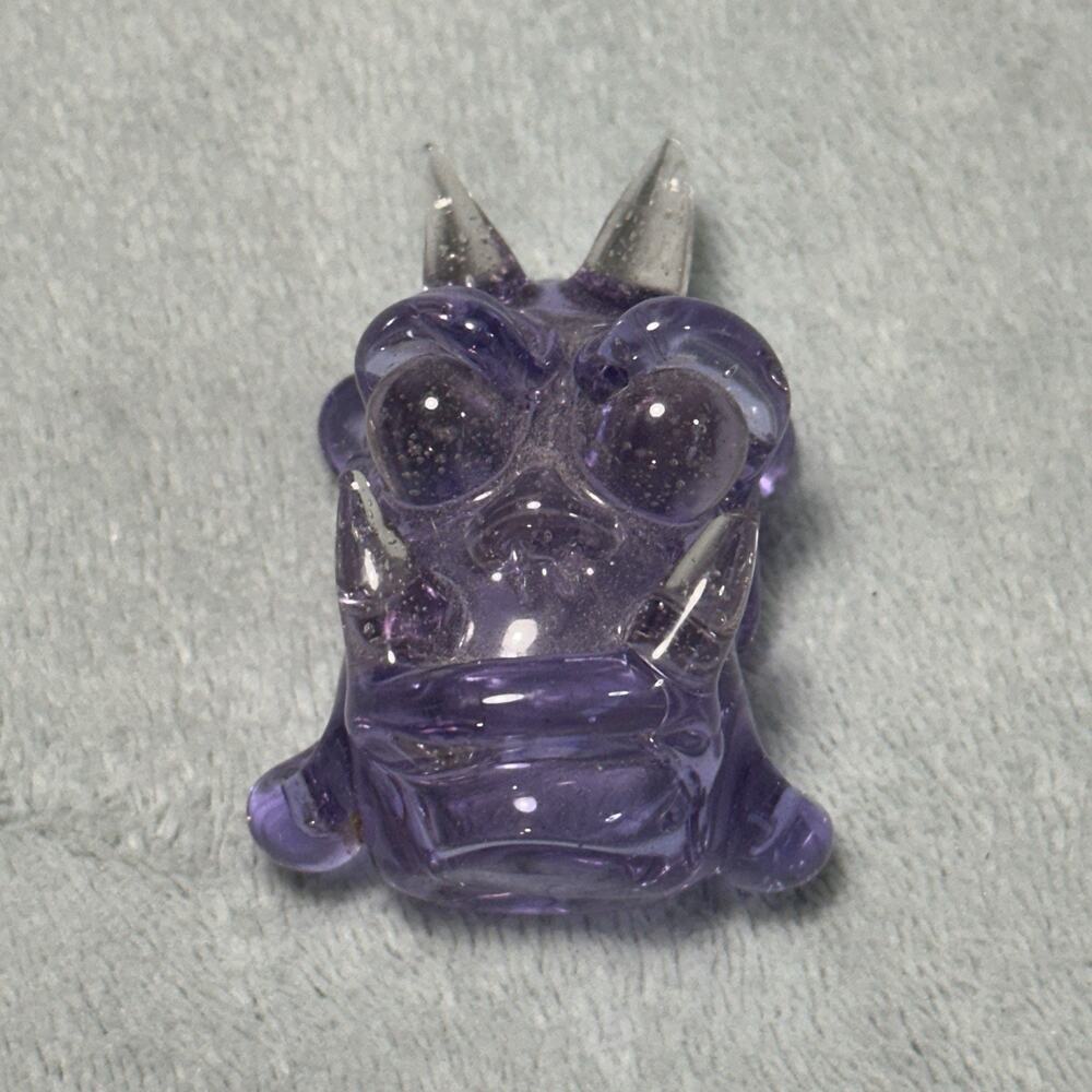 Y2k 2000s Hand Blown Glass Art Deco Demon Monster Head Pendant Necklace 2x1.5